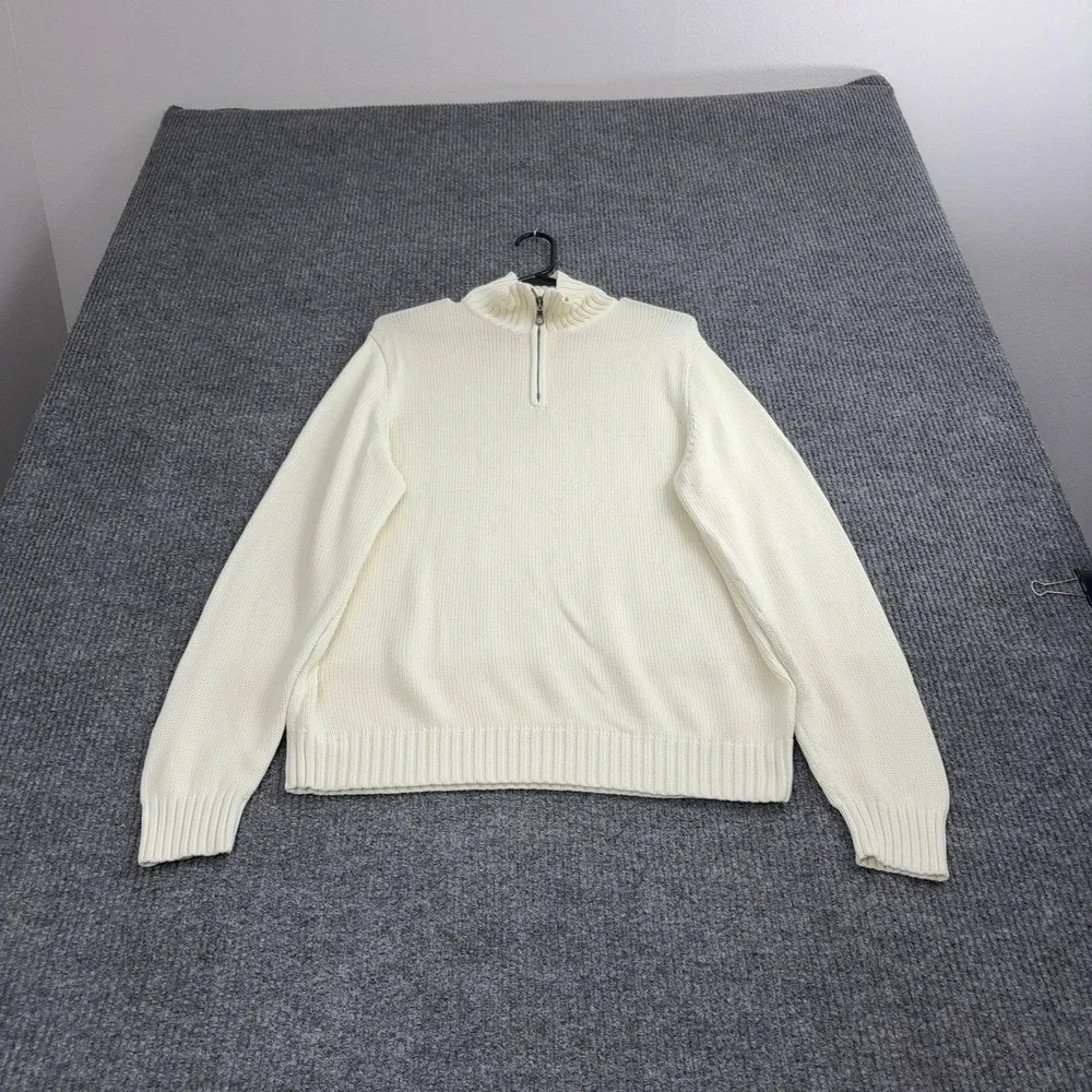J Crew Sweater Mens L White Cotton Quarter Zip‎ Mock Neck Preppy Classic